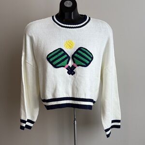 moon & madison White Sweater with Green and Yellow Motif